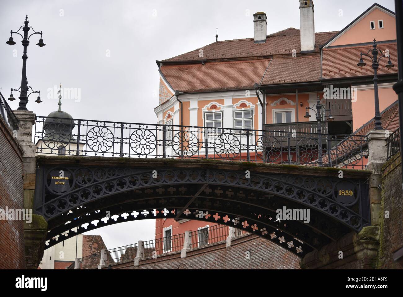 Europe, Romania, Sibiu, Sibiu, Transylvania, Lying Bridge, Luxembourg House, Stock Photo
