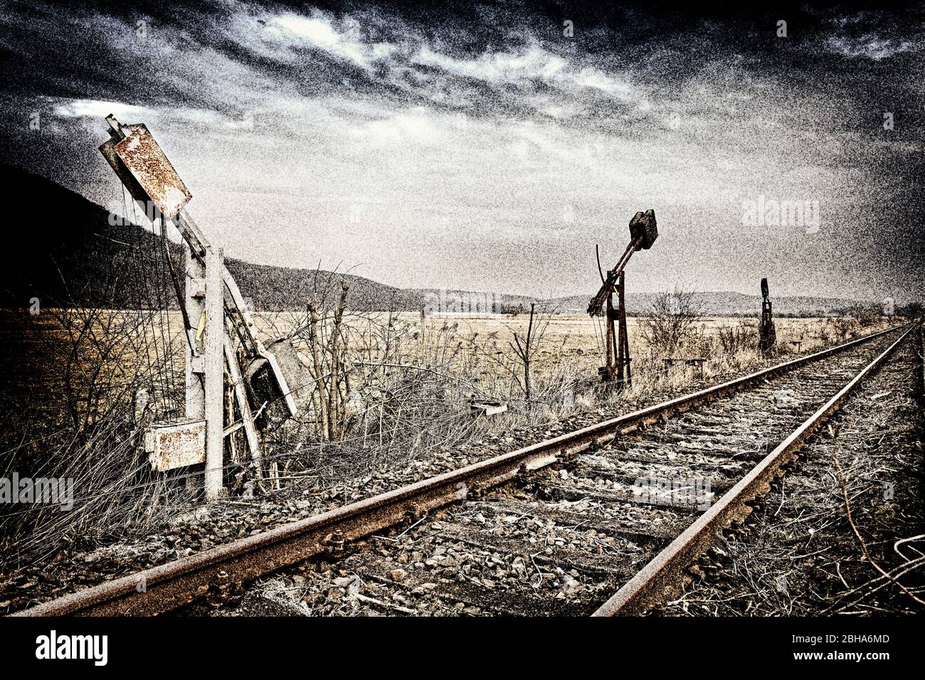 Track, Clamps out of service, digitally processed, RailArt Stock Photo