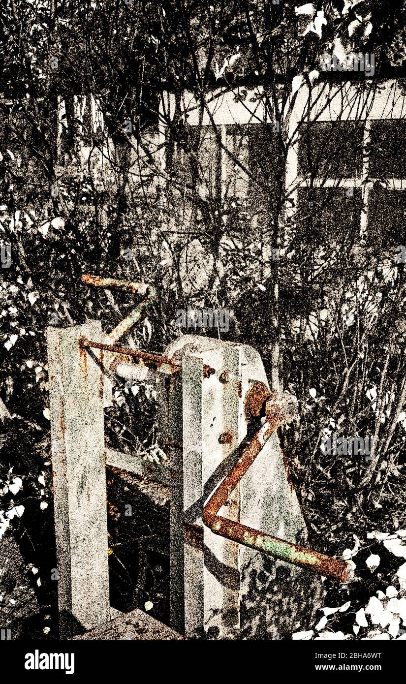 Crank, bushes, wild, digitally processed, Color Key, RailArt Stock Photo