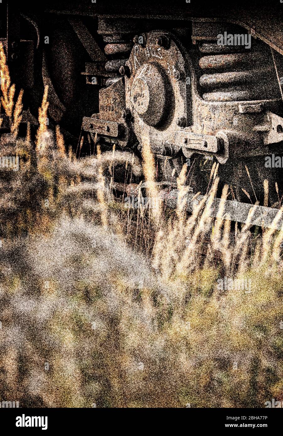 Locomotive chassis, grass, digitally processed, RailArt Stock Photo