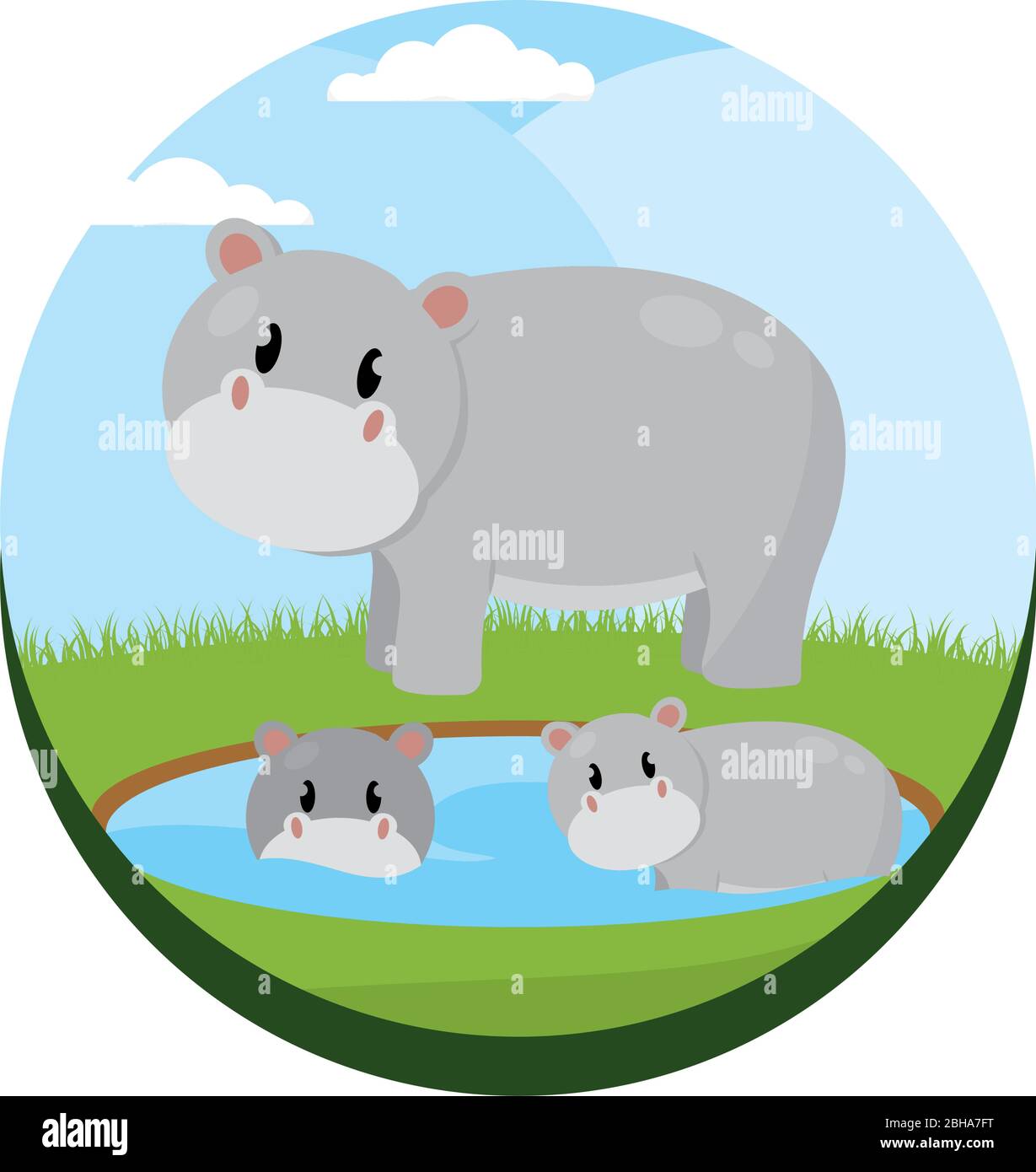 Cute hippopotamuses cartoon Stock Vector