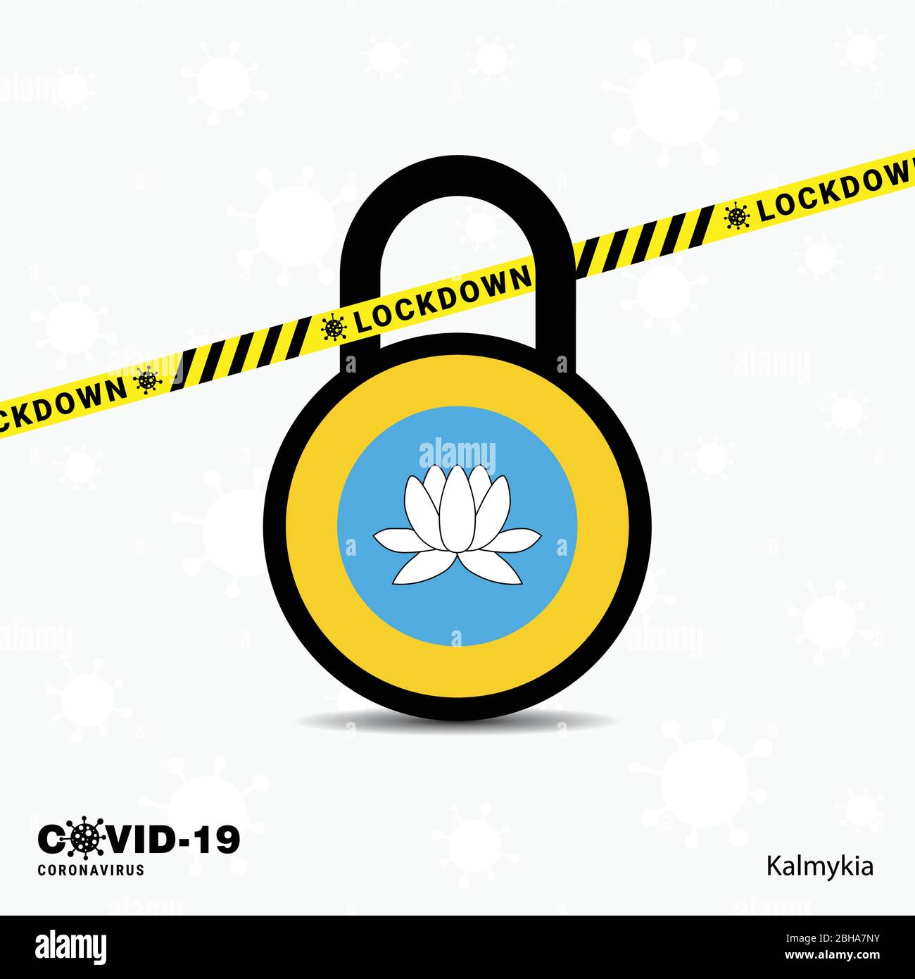 Kalmykia Lock DOwn Lock Coronavirus pandemic awareness Template. COVID-19 Lock Down Design Stock Vector