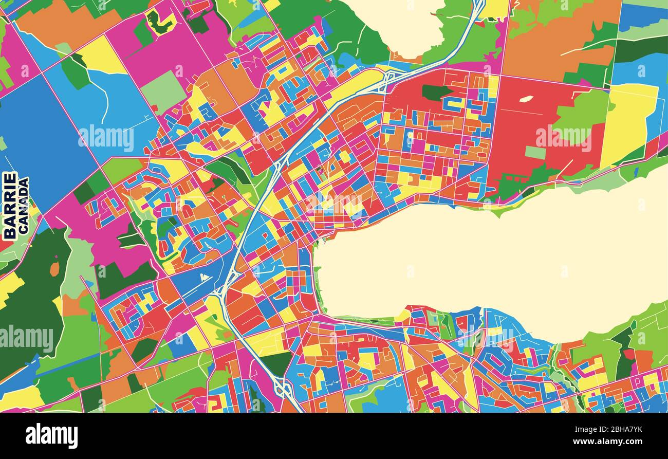 Colorful vector map of Barrie, Ontario, Canada. Art Map template for