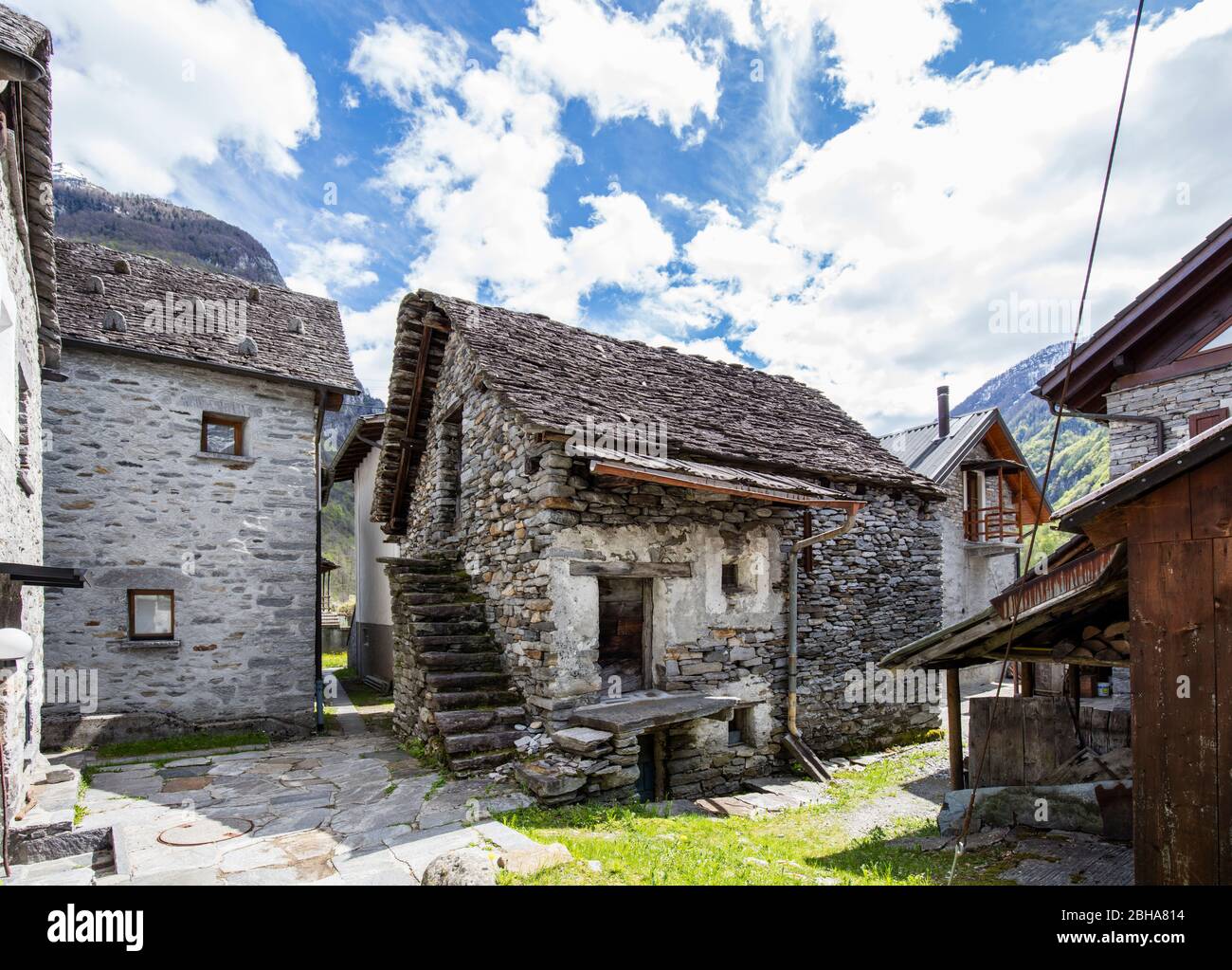 Switzerland, Alps, Ticino, Locarno, Verzasca Valley, Brione Verzasca, Rustico, old house Stock Photo