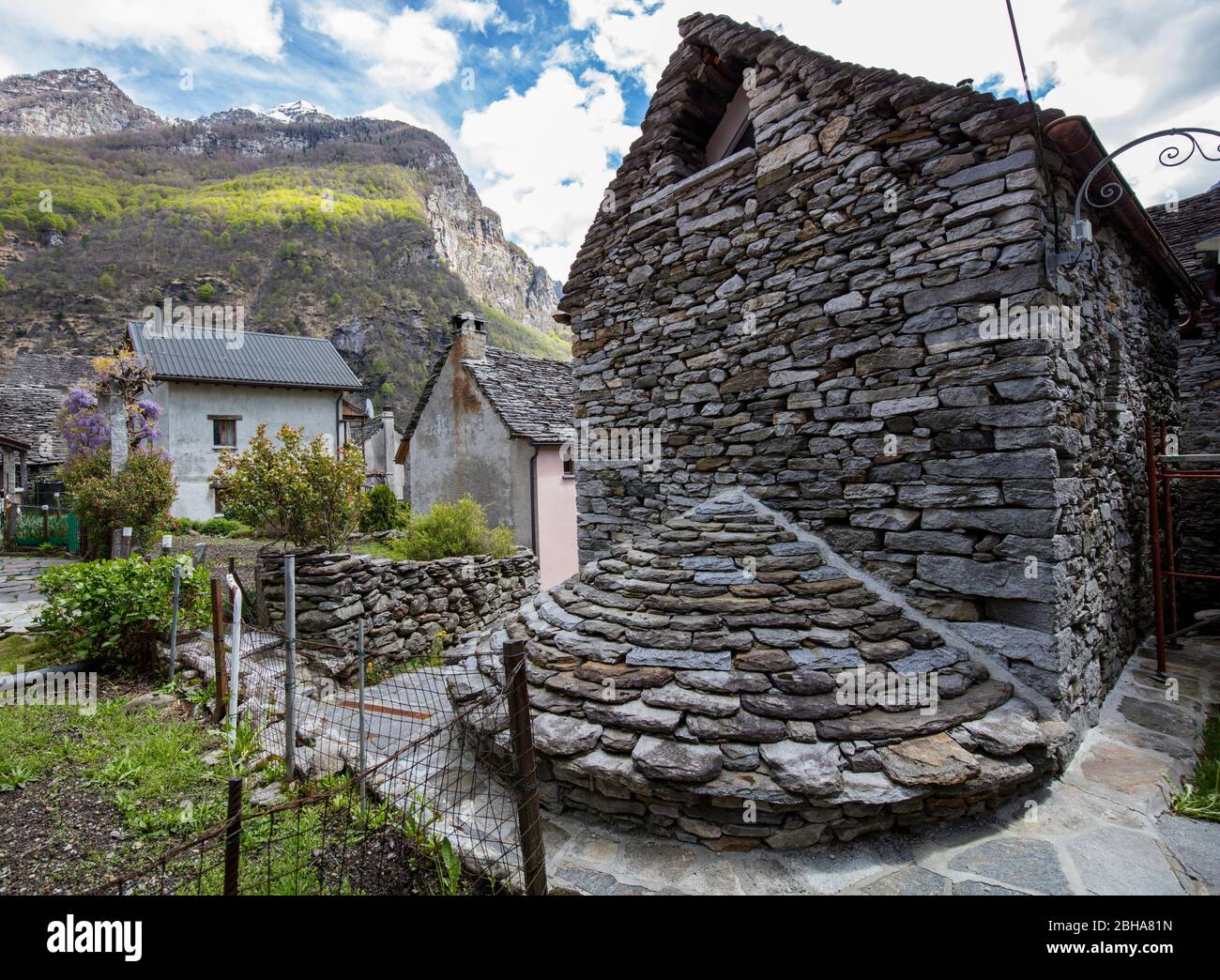 Switzerland, Alps, Ticino, Locarno, Verzasca Valley, Brione Verzasca, Rustico Stock Photo
