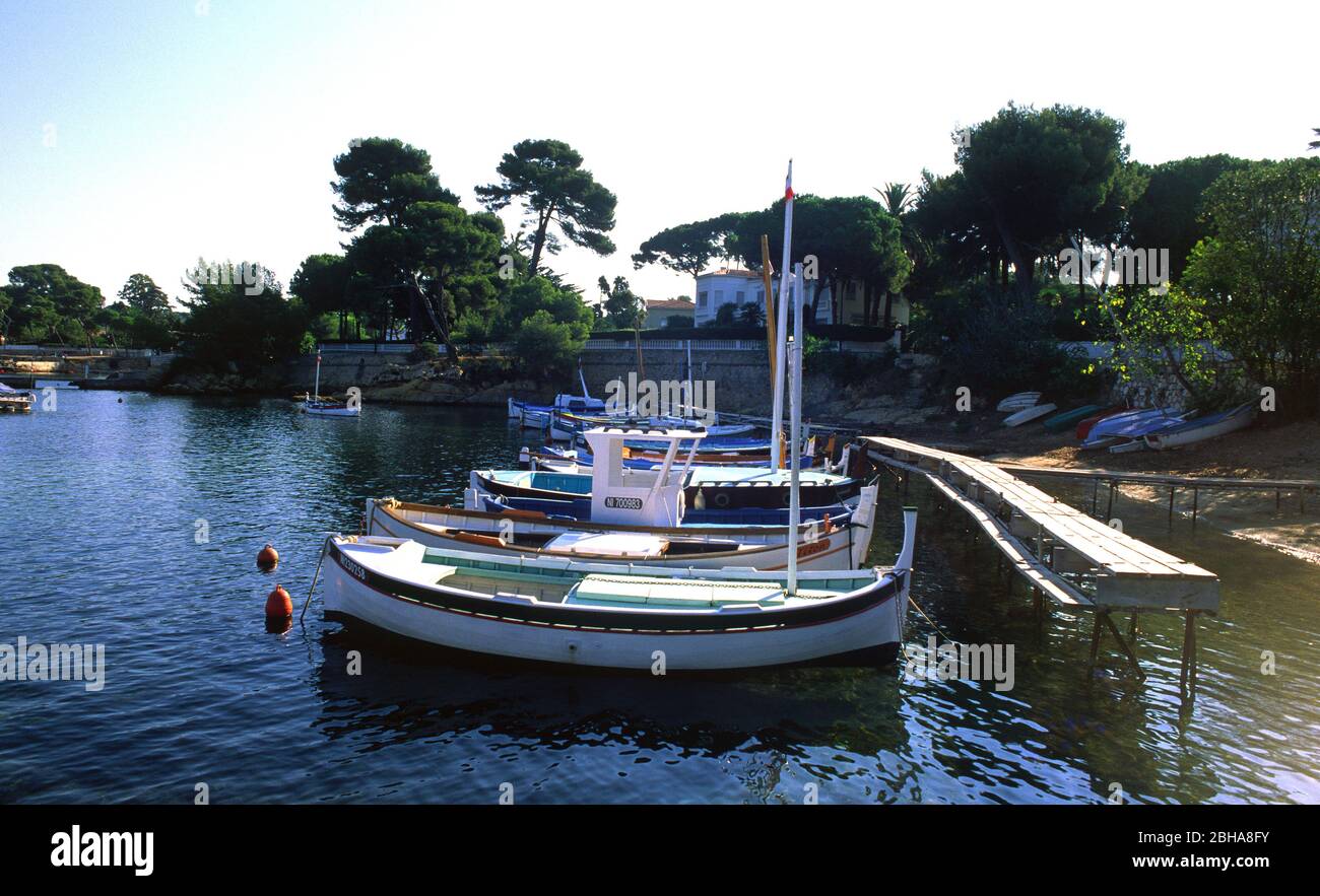 Mediterranean fishing boats to small Olivette port Antibes Juan les