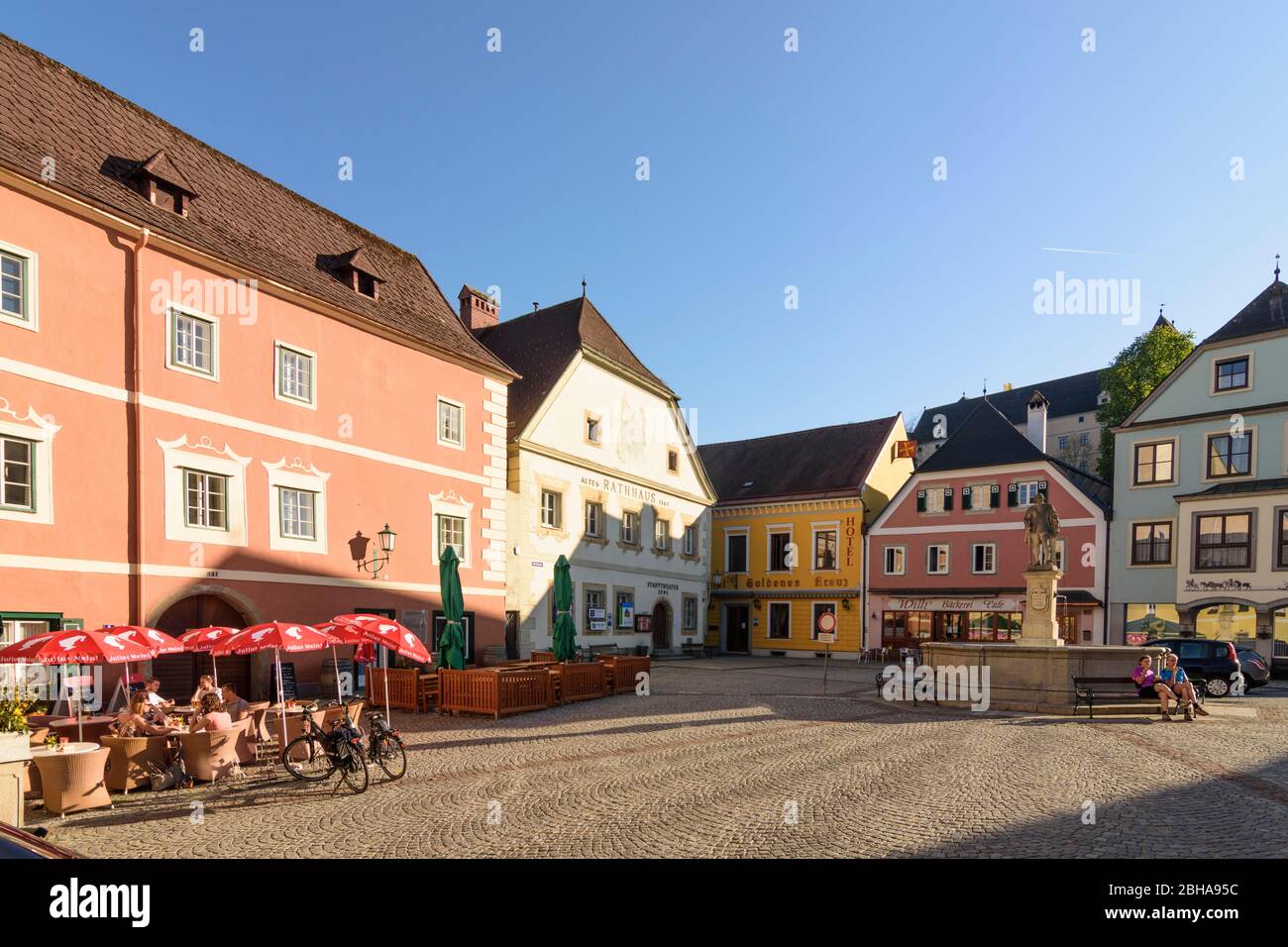 Grein: square town square, Town Hall in Danube, Upper Austria, Upper Austria, Austria Stock Photo