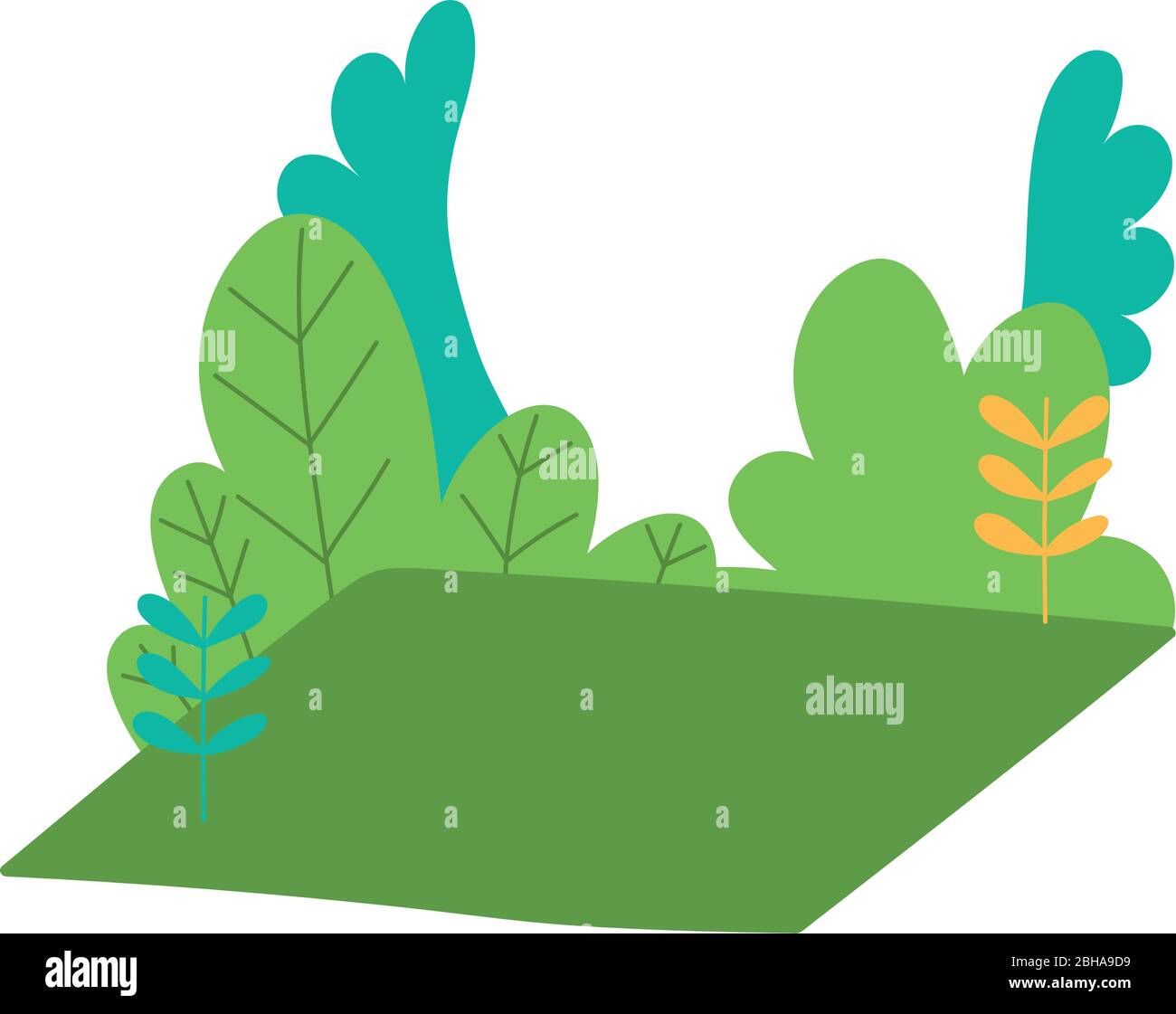 landscape grass bushes leaves foliage isolated icon white background ...
