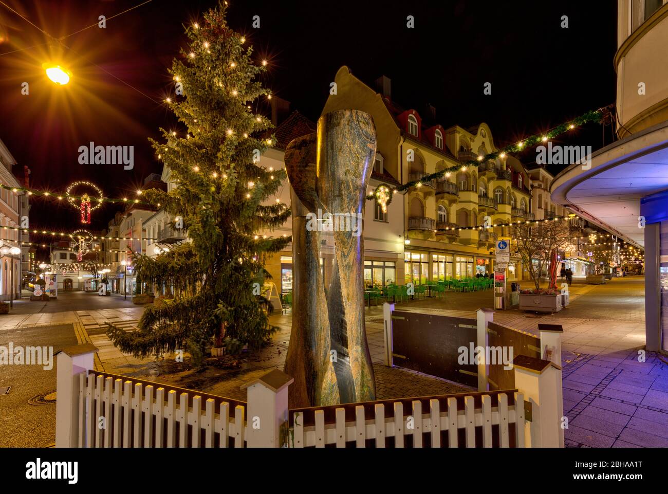 Fußgängerzentrum, Kurstadt, Abend, Weihnachtsdekoration, Bad Kissingen, Franken, Bayern, Deutschland, Stock Photo
