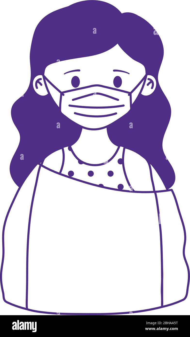 covid 19 coronavirus, girl with medical mask isolated icon white ...