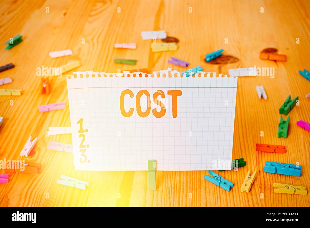 Conceptual hand writing showing Cost. Concept meaning The amount that usualy paid for a item you buy or hiring a demonstrating Colored crumpled papers Stock Photo