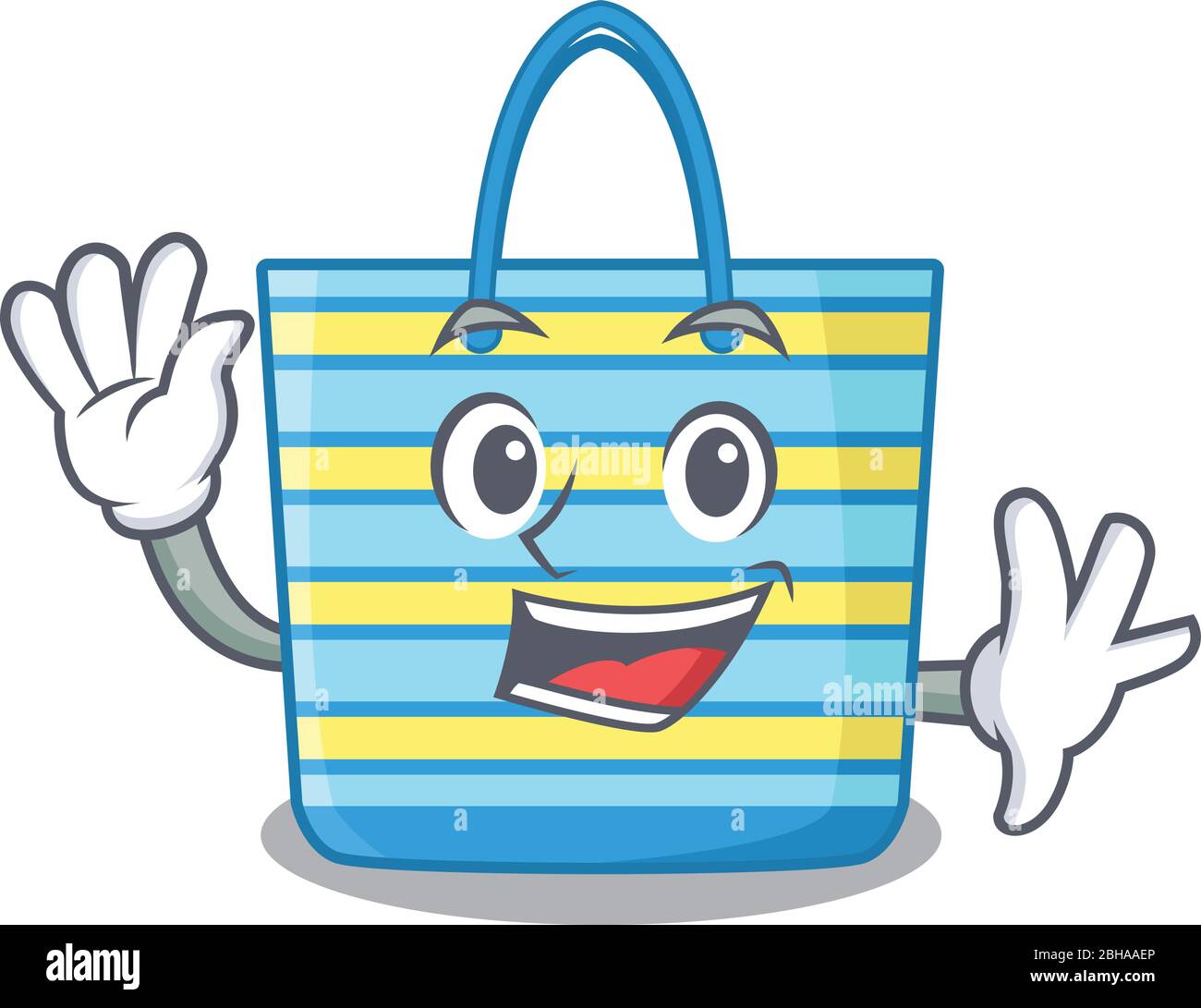 A charismatic beach bag mascot design style smiling and waving hand Stock Vector