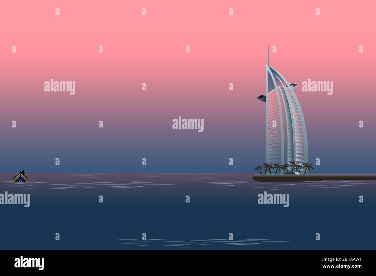 Dubai, Burj al Arab, United Arab Emirates. Illustration. Stock Photo