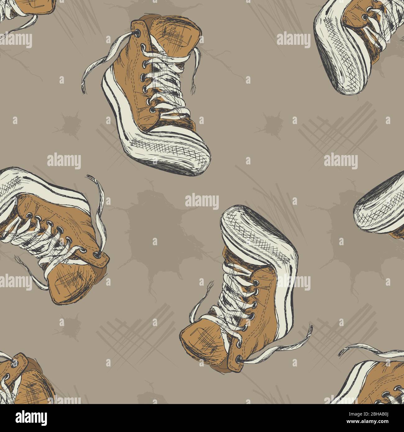 Seamless pattern with vintage sneakers,hand drawn background or texture ...