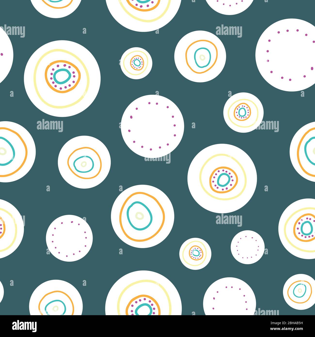 Isolated Circles in the spotlight seamless vector repeat pattern design surface pattern on teal background Stock Vector