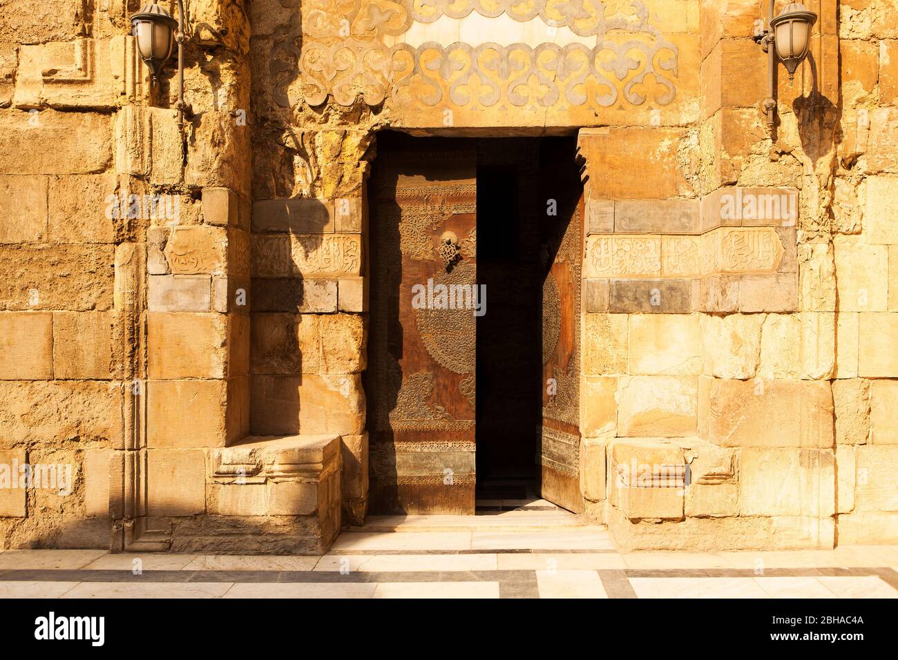 Cairo, Giza, Egypt, al-Muizz Street (Al Moez Ldin Allah Al Fatmi), building, exterior, open door Stock Photo