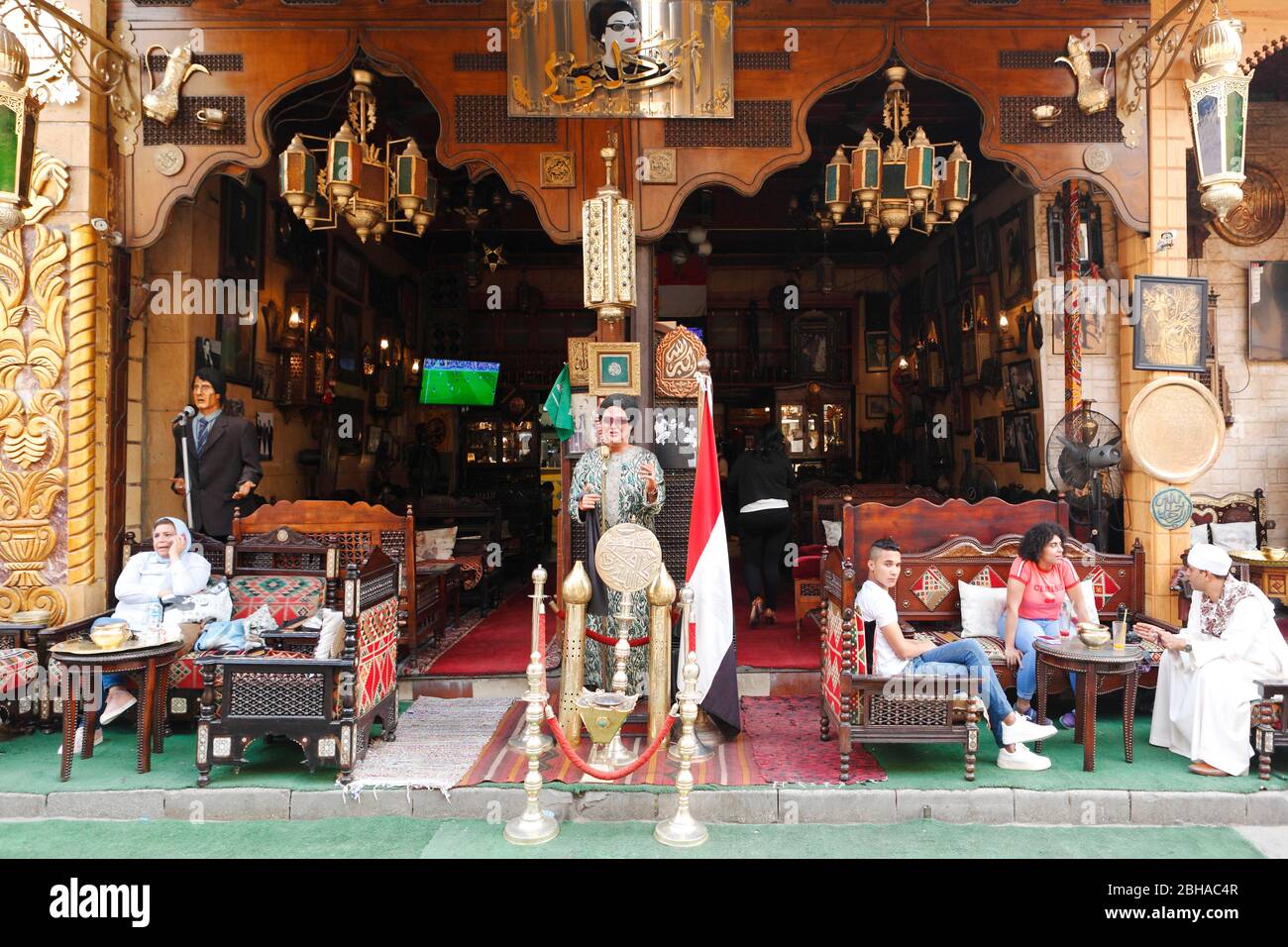Cairo, Giza, Egypt, al-Muizz Street (Al Moez Ldin Al Allah Al Fatmi), Cafe, outside, guests Stock Photo