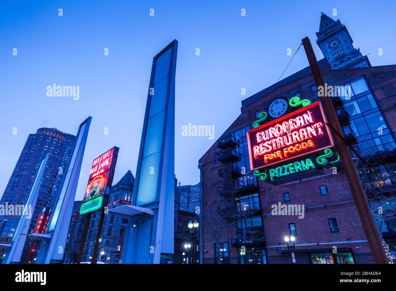 Antique neon signs along the greenway hires stock photography and