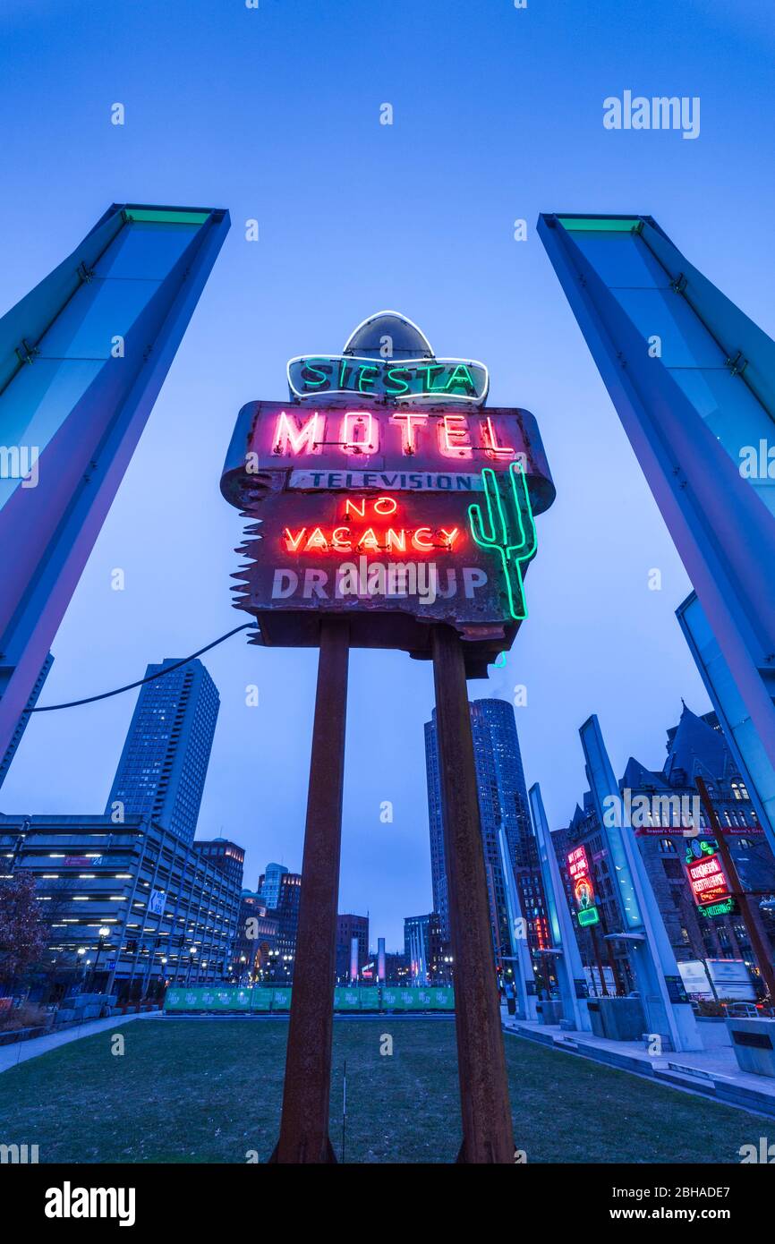 USA, New England, Massachusetts, Boston, antique neon signs along The