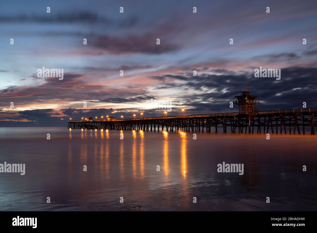 View of pier at sunset, San Clemente, California, USA Stock Photo