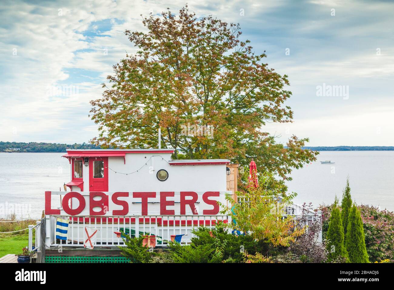 USA, Maine, Lincolnville, lobster shack, seafood restaurant Stock Photo