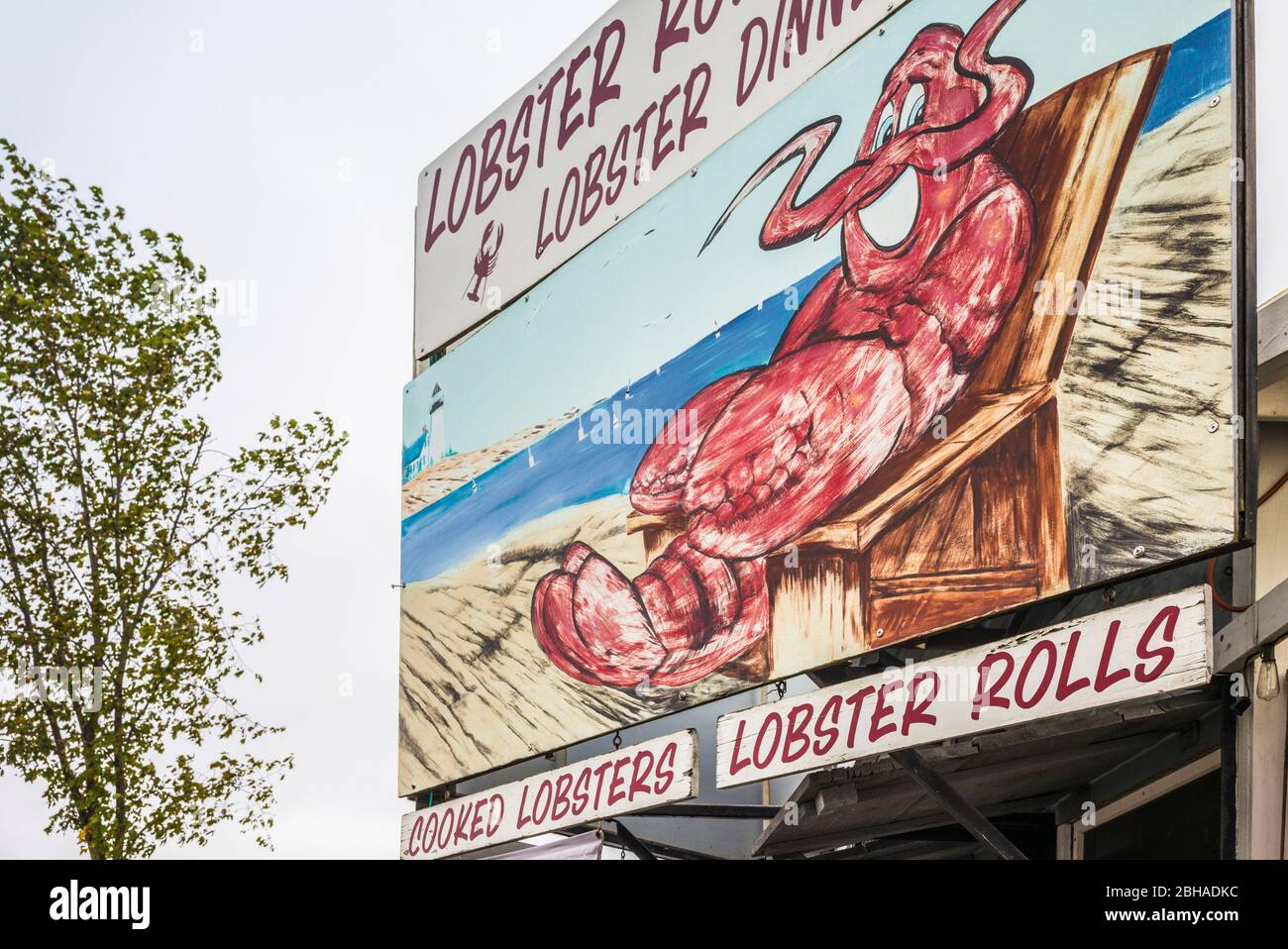 USA, Maine, Wiscasset, lobster motif on seafood restaurant, billboard