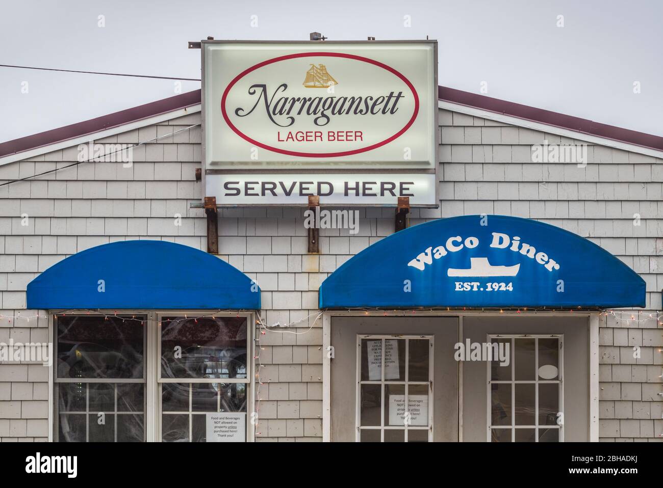 USA, Maine, Eastport, WaCo Diner with beer sign, exterior Stock Photo