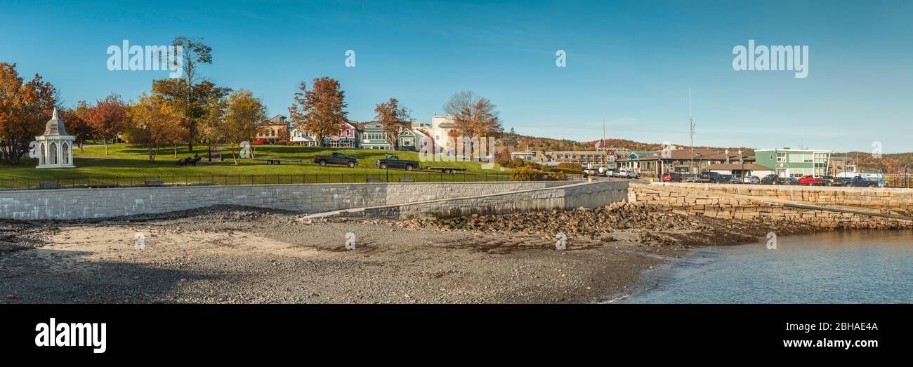 USA, Maine, Mt. Desert Island, Bar Harbor, town view from The Field Stock Photo
