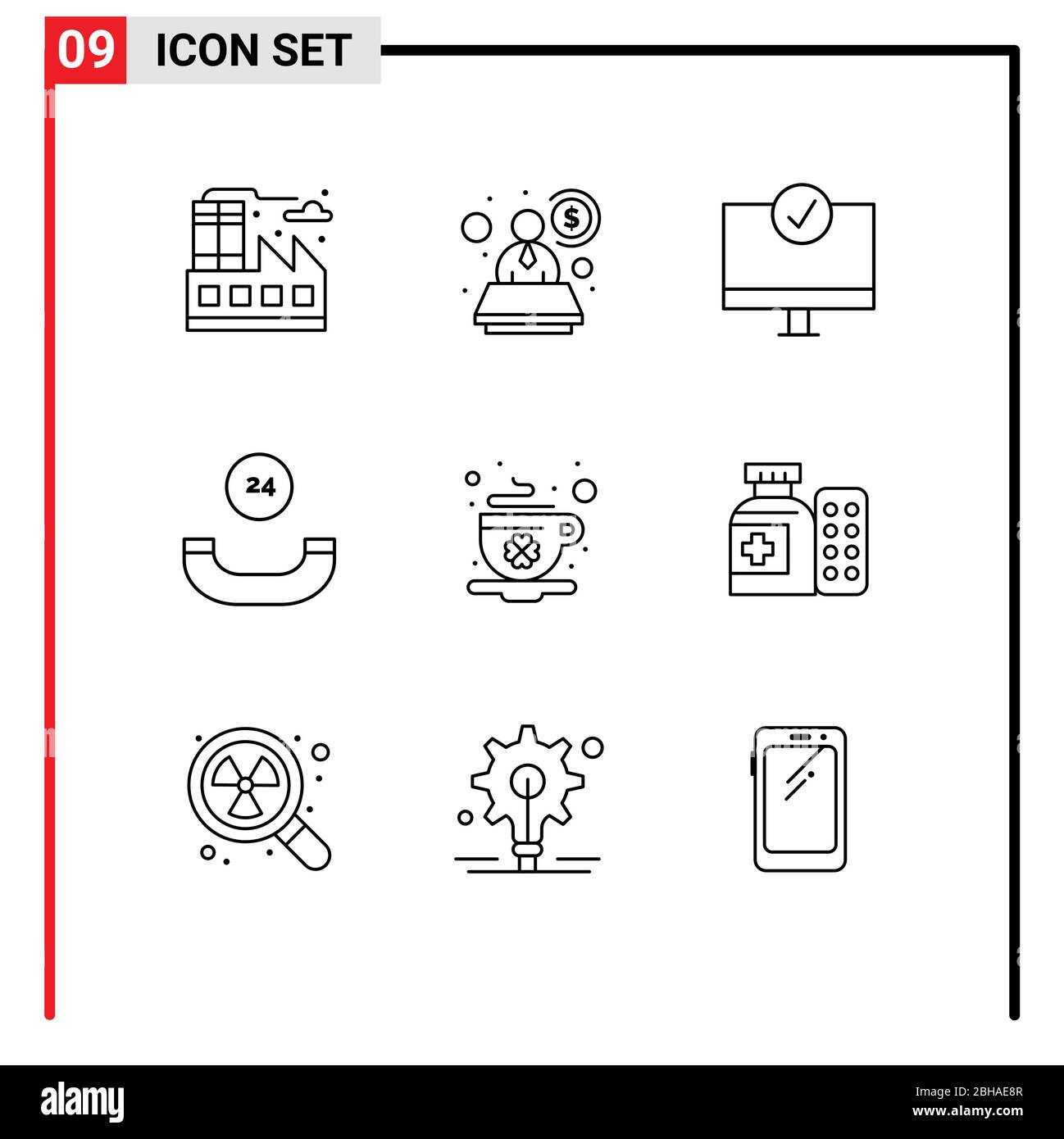 Set of 9 Modern UI Icons Symbols Signs for day, cup, devices, coffee, call Editable Vector Design Elements Stock Vector