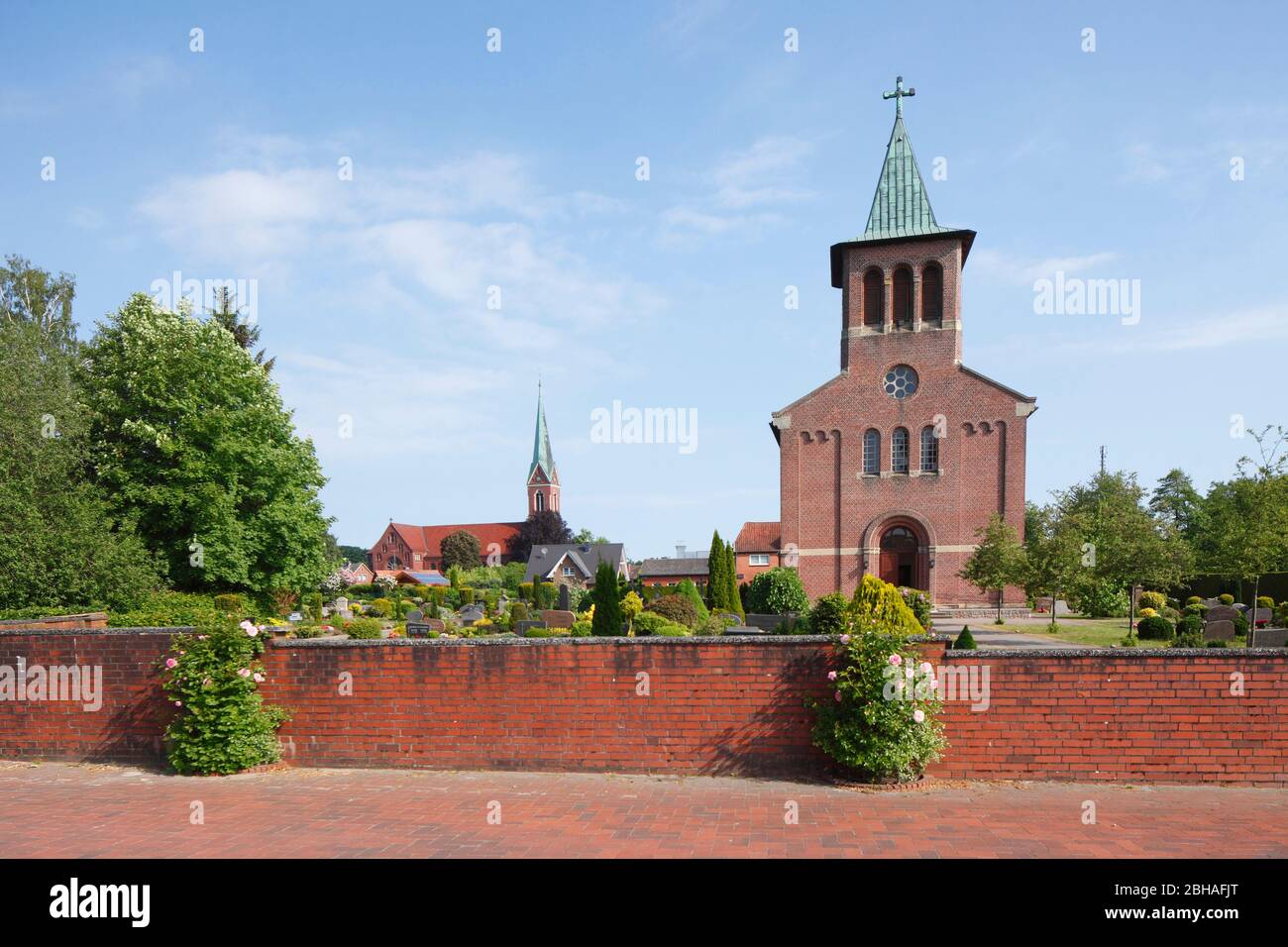St. Gorgonius parish church and Martin Luther Church, Goldenstedt, Vechta district, Lower Saxony, Germany, Europe Stock Photo
