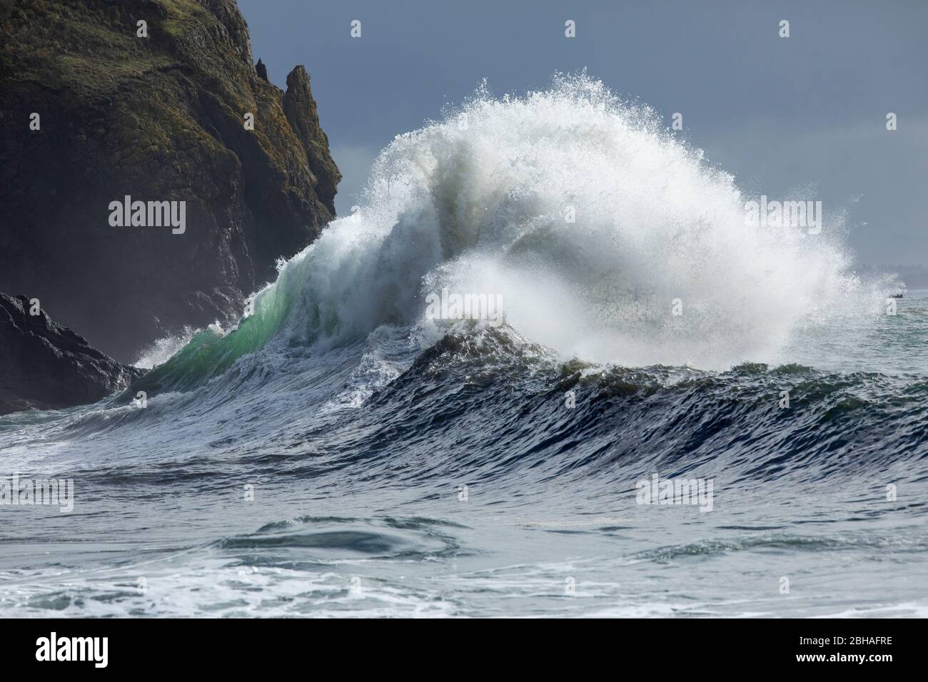 Crashing waves, Cape Disappointment State Park, Washington, USA Stock Photo