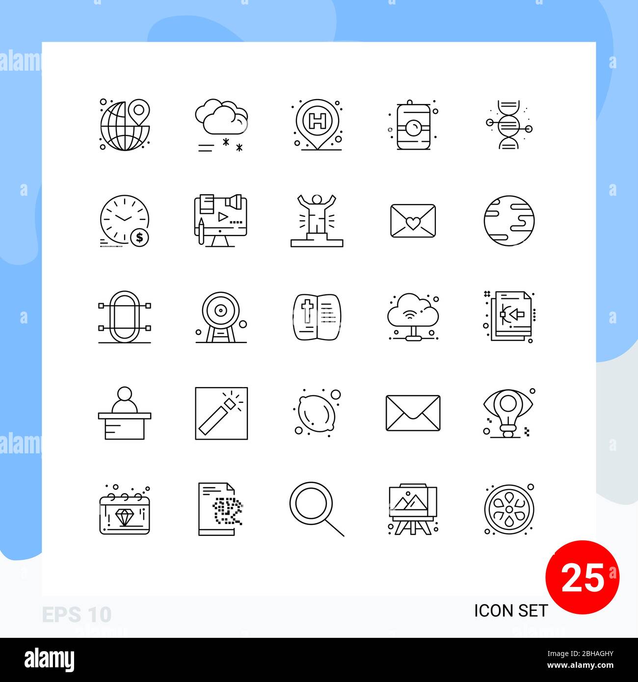 25 Line concept for Websites Mobile and Apps adn, can, rainy weather, food, sign Editable Vector Design Elements Stock Vector