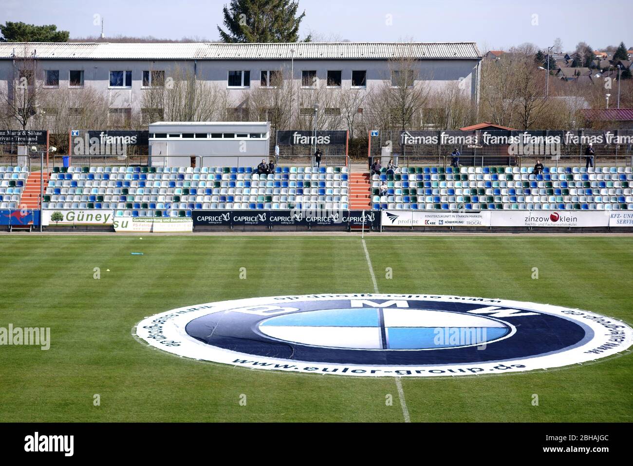 Pirmasens, Germany - March 30, 2019: The modern and colorful seats of a tribune of the sports park Husterhöhe the football team FK Pirmasens on March 30, 2019 in Pirmasens. Stock Photo