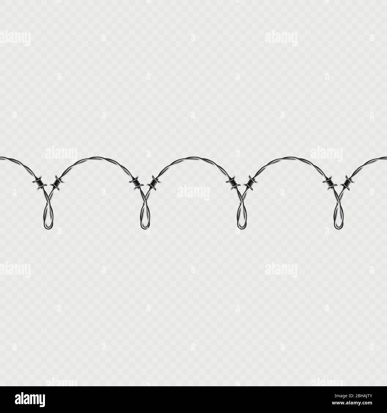 Metal barbed wire horizontal seamless border template and elements object. EPS 10 Stock Vector
