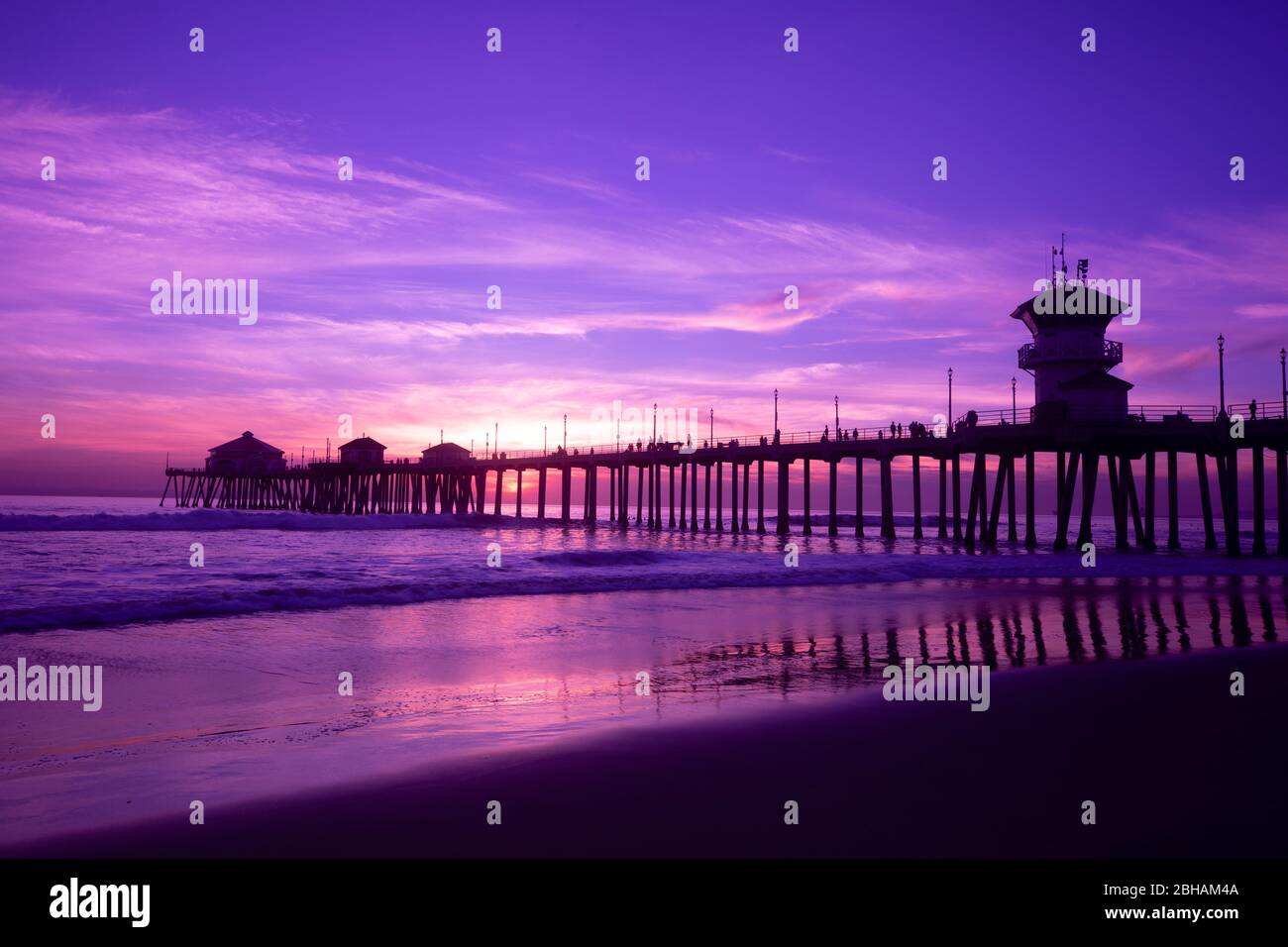 Huntington Beach pier at sunset, Huntington Beach, California, USA