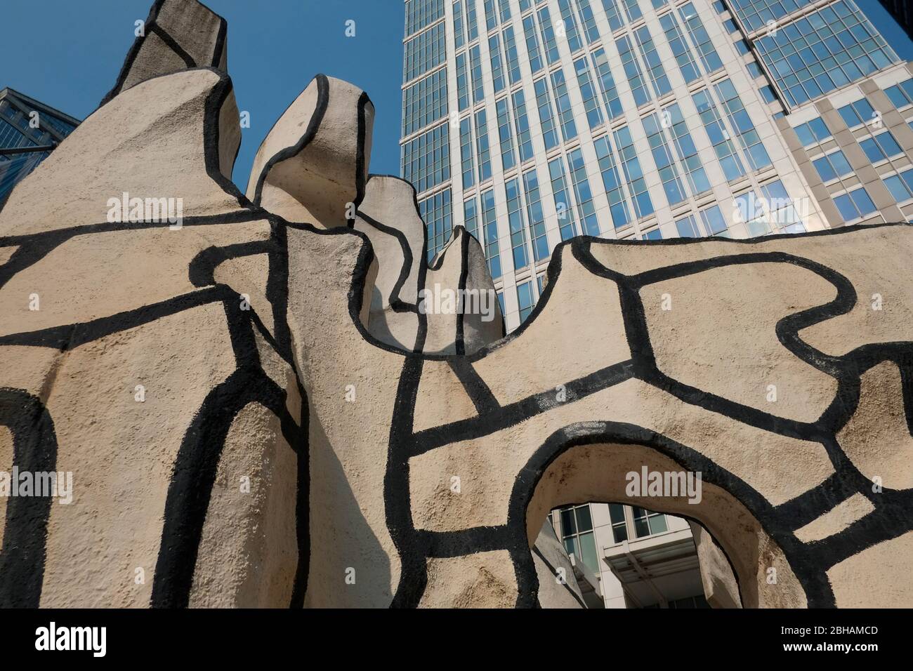 Monument with Standing Beast is a sculpture by Jean Dubuffet in front of the Helmut Jahn designed James R. Thompson Center in the Loop community area of Chicago, Illinois. Stock Photo