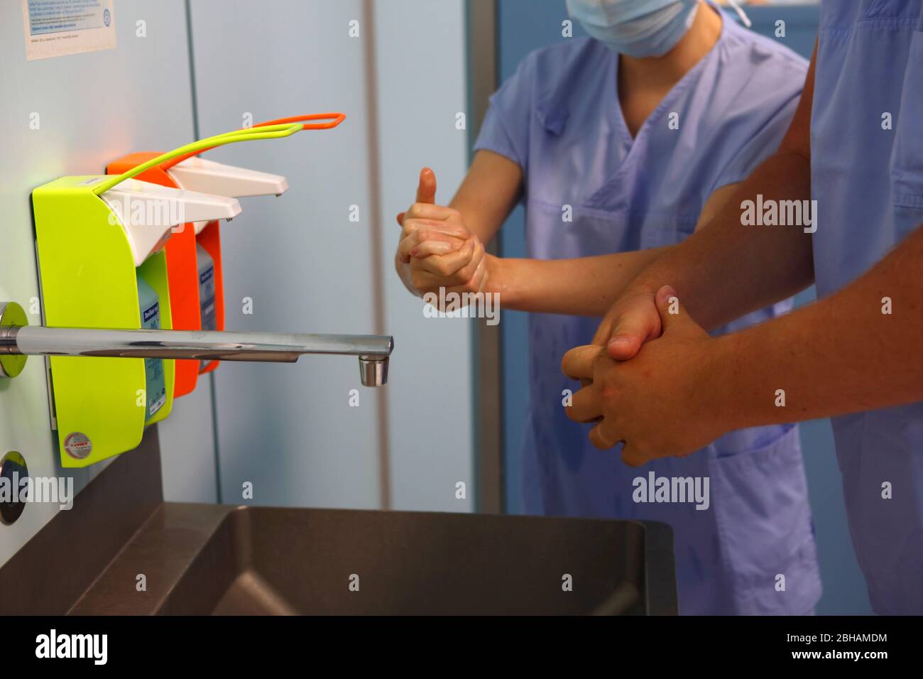 Disinfection of the hands before surgery, Czech Republic Stock Photo
