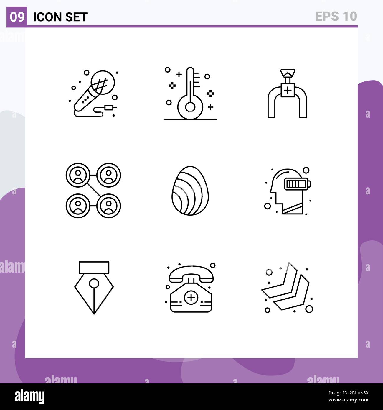 9 Outline concept for Websites Mobile and Apps eastre, social, thermometer, friends, line Editable Vector Design Elements Stock Vector
