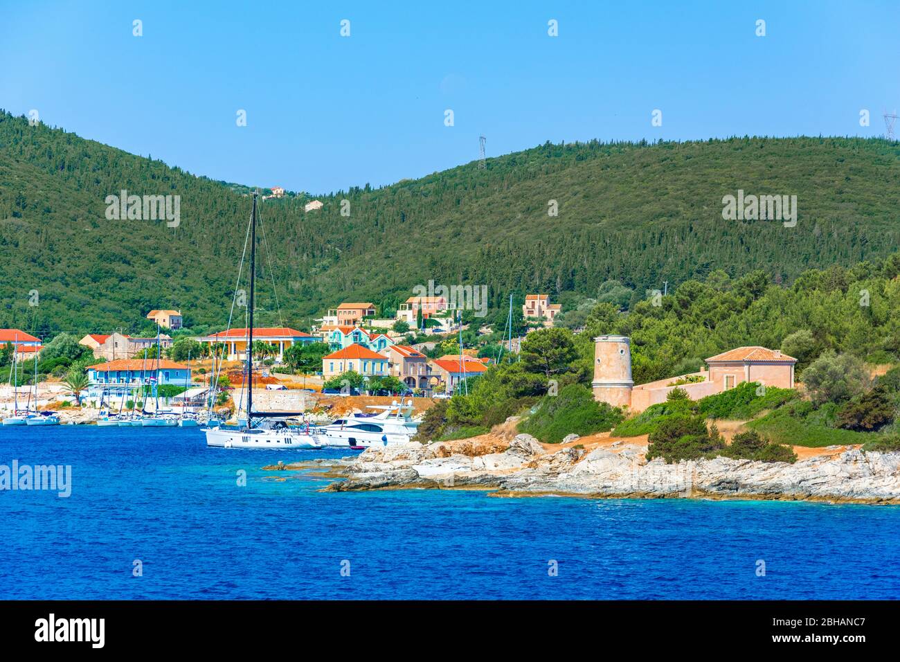 Picturesque Fiskardo village in Kefalonia island, Greece Stock Photo