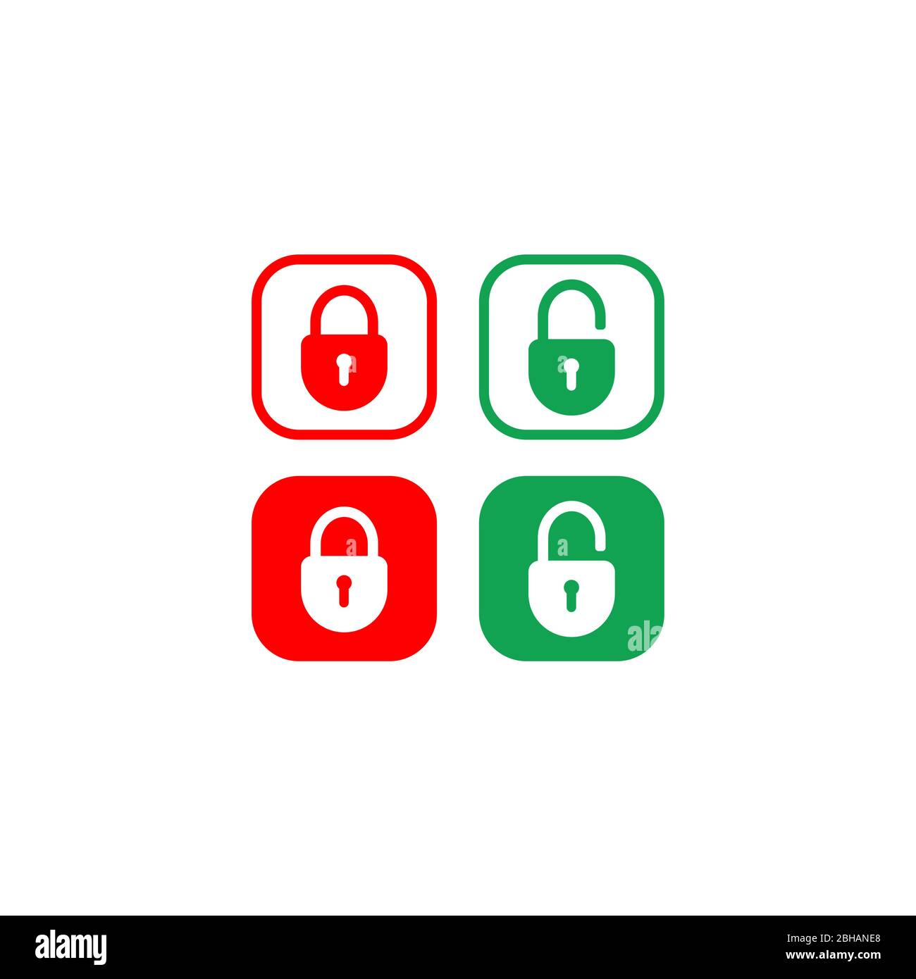 Minimal Lock Unlock button set. Padlock icon vector illustration with rounded rectangle shape. Security design element. Protection symbol isolated Stock Vector