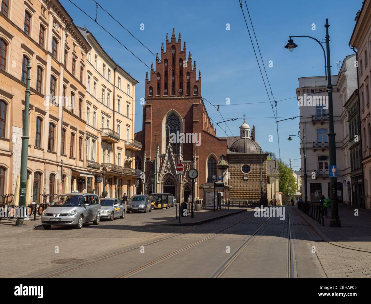 Cracow/Poland - 23/04/2020. Almost empty Dominikanska street in Krakow during coronavirus covid-19 pandemic. Stock Photo