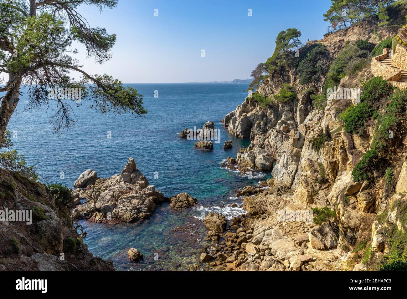Europe, Spain, Catalonia, Costa Brava, coastal scene on the Costa Brava just before Lloret de Mar Stock Photo