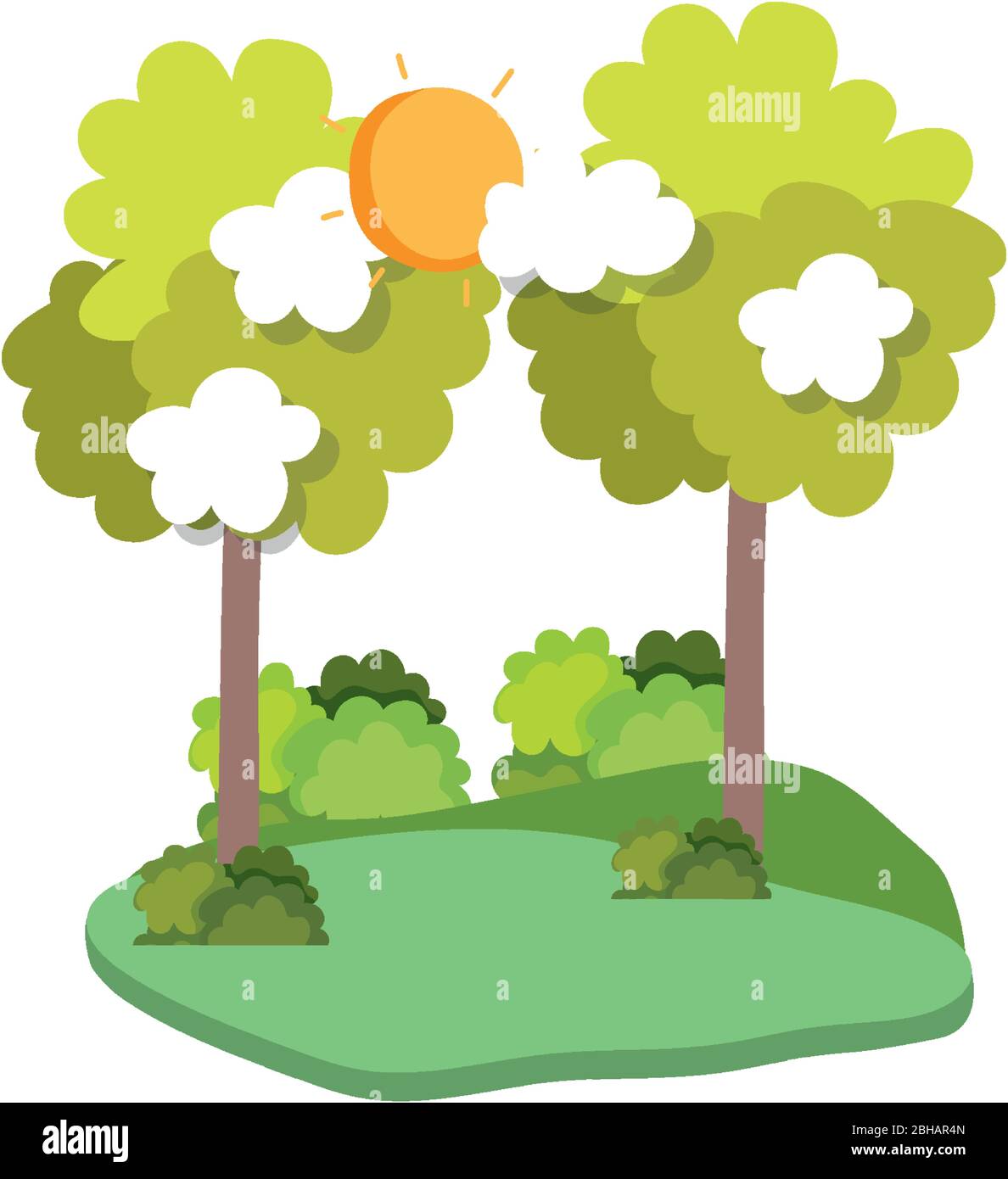 landscape trees bush grass isolated icon white background vector ...