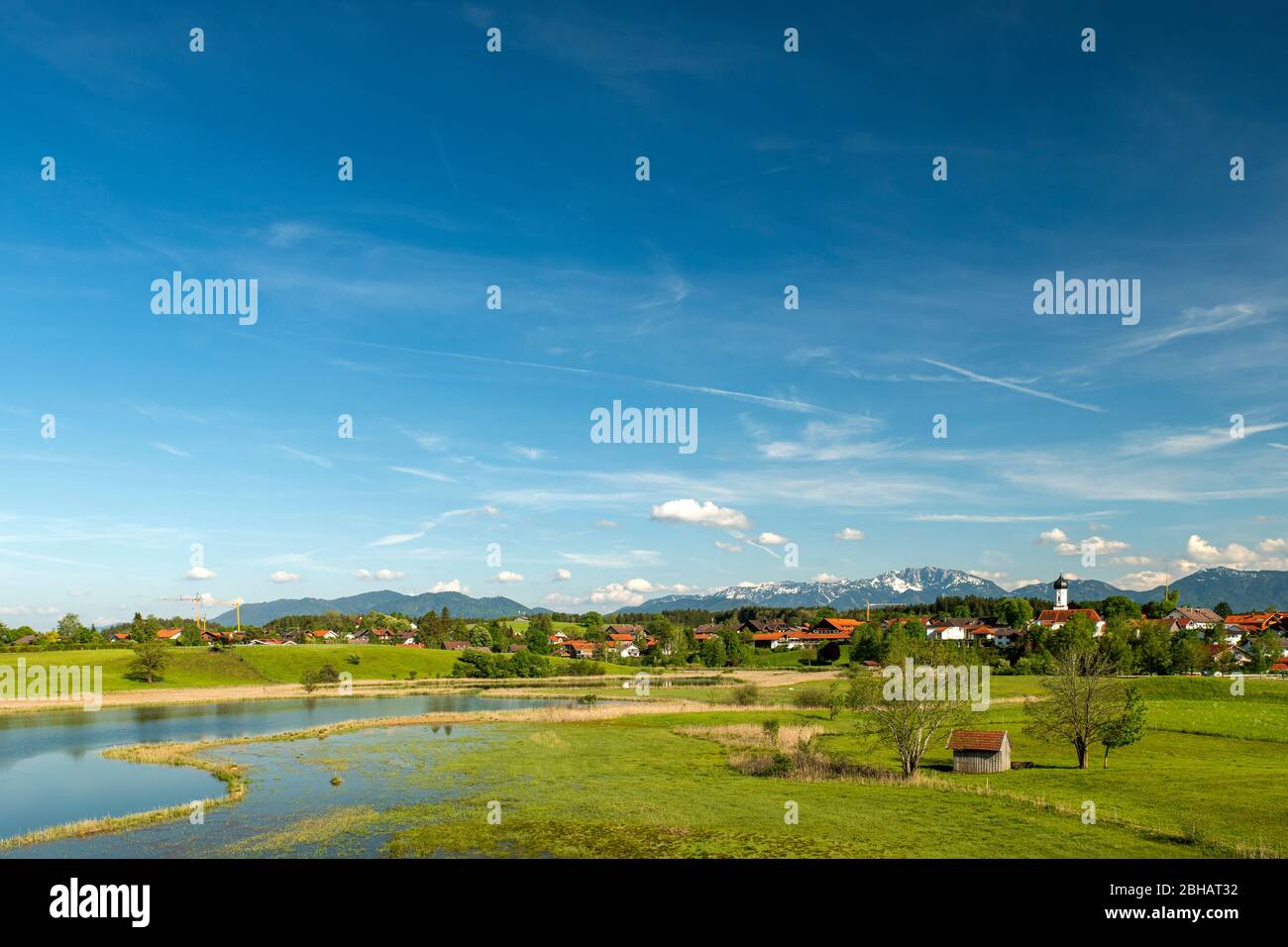 The meadows and hills at Fohnsee, with a view to Iffeldorf and the ...