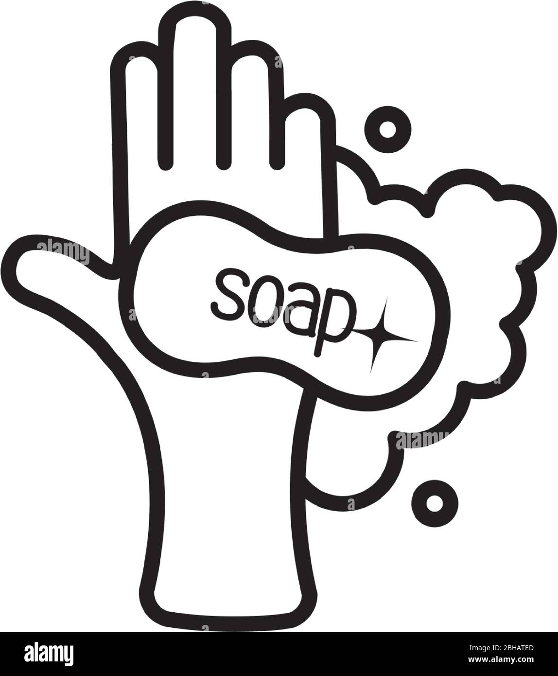 hand washing with soap bar icon over white background, line style ...