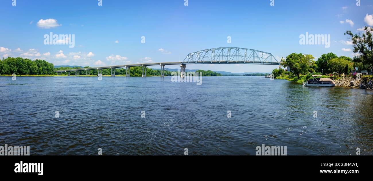 Bridge over Mississippi River at Wabasha, Minnesota. Stock Photo