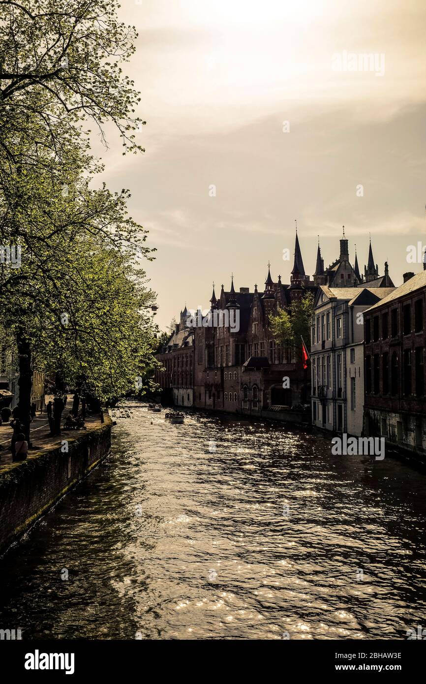 Bruges: Gracht in the Golden Hour Stock Photo