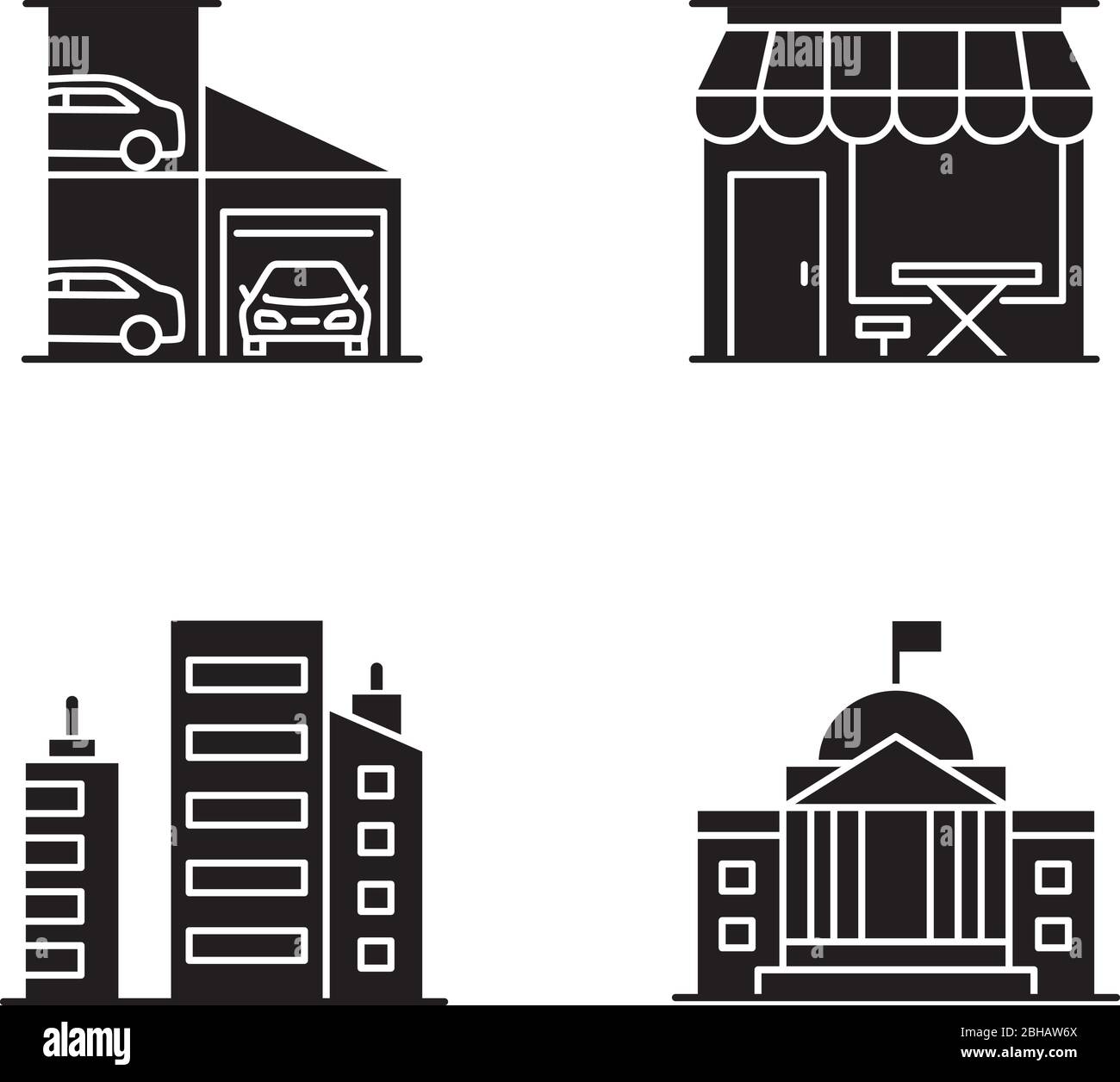 Industrial buildings black glyph icons set on white space Stock Vector ...