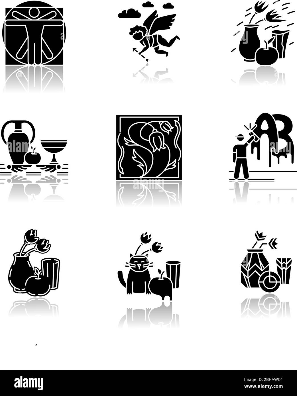 Art movements drop shadow black glyph icons set Stock Vector Image & Art Alamy