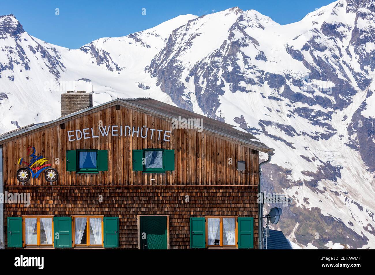 edelweiss spitze hut and restaurant, Grossglockner High Alpine Mountain Road, Hohe Tauern National Park, Salzburg land, Austria, Europe Stock Photo